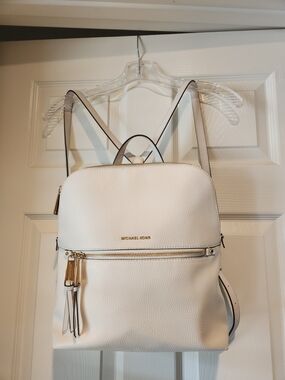 Michael Kors White Leather Backpack with Gold Hardware